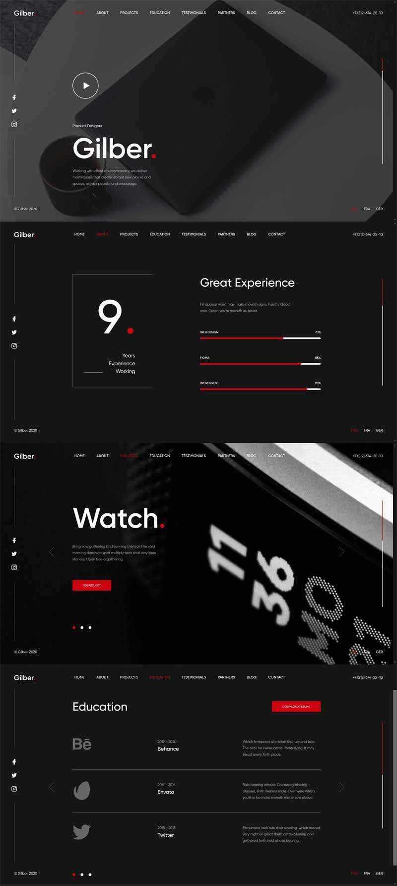 个人简历作品展示全屏滚动html模板 - 项目资源网