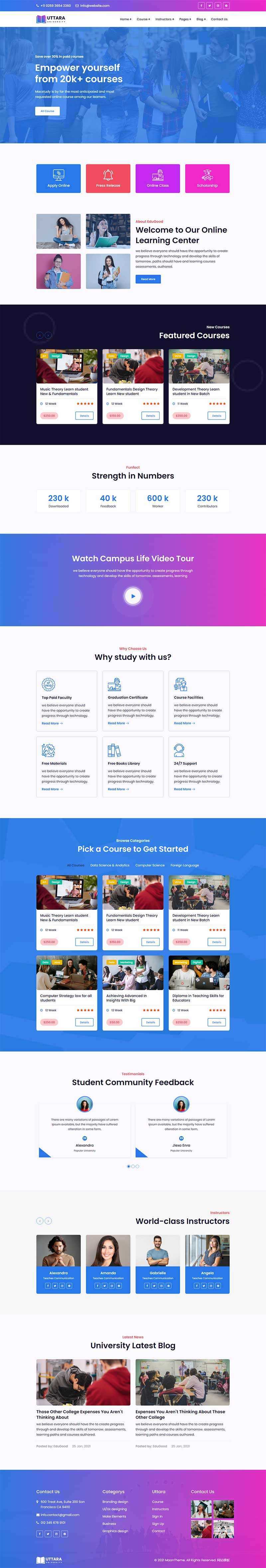 bootstrap响应式大学在线课程网站HTML模板 - 项目资源网