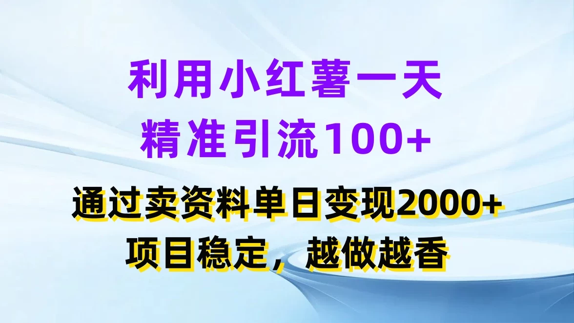 利用小红薯一天精准引流100+,通过卖资料单日变现2000+,项目稳定,越做越香 - 项目资源网