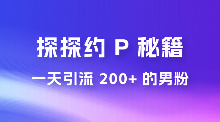 靠探探约 P 秘籍，一天引流 200+ 的男粉，日赚1000+，就是这么玩的 - 项目资源网