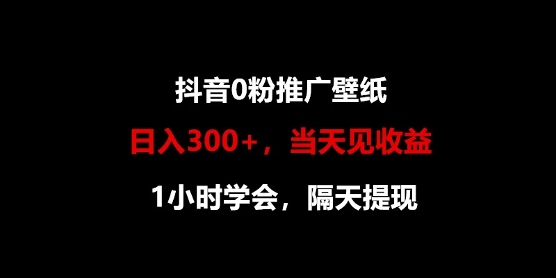 日入300+，抖音0粉推广壁纸，1小时学会，当天见收益，隔天提现 - 项目资源网