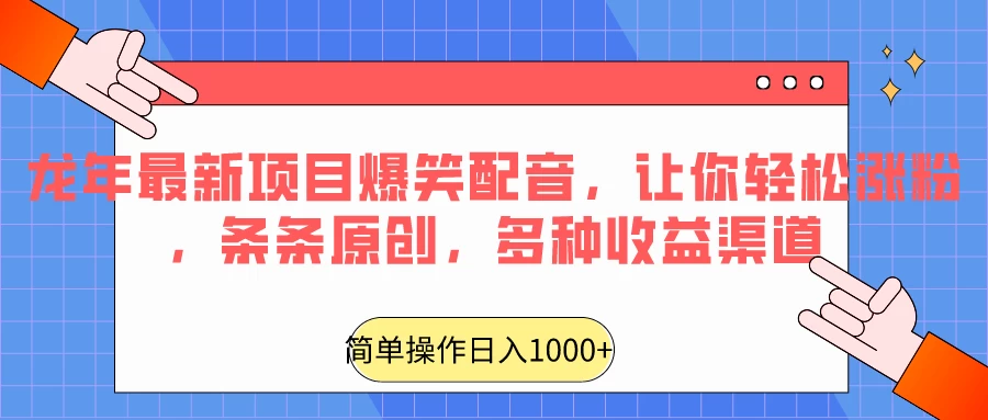龙年最新项目爆笑配音，让你轻松涨粉，条条原创，多种收益渠道，日入1000+ - 项目资源网
