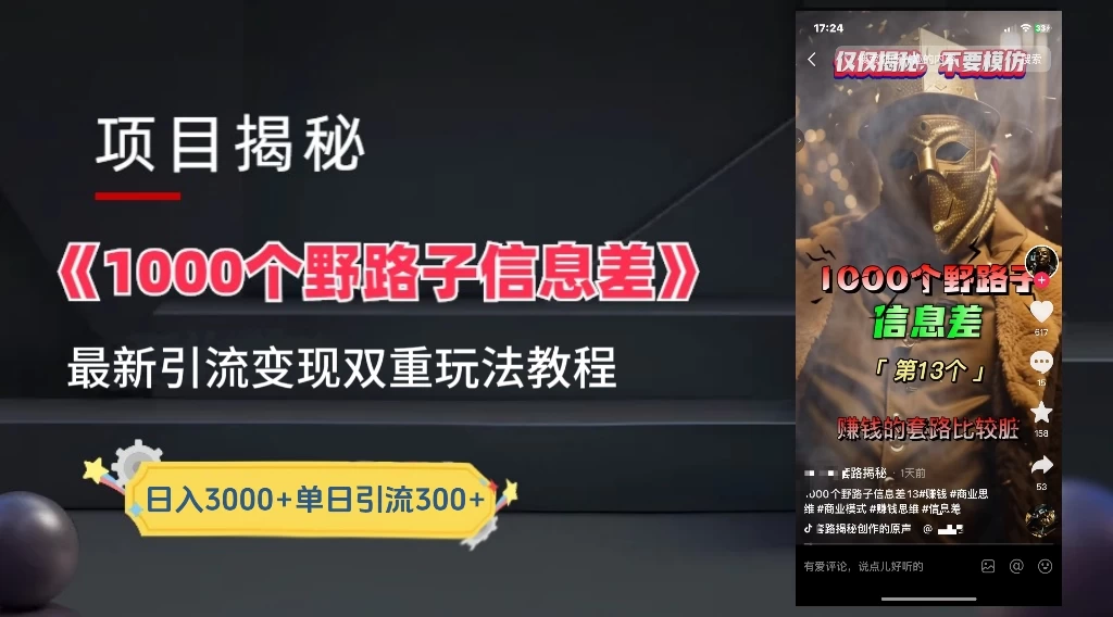 抖音最新一千个野路子玩法教程，变现+引流双重玩法，野路子信息差 - 项目资源网