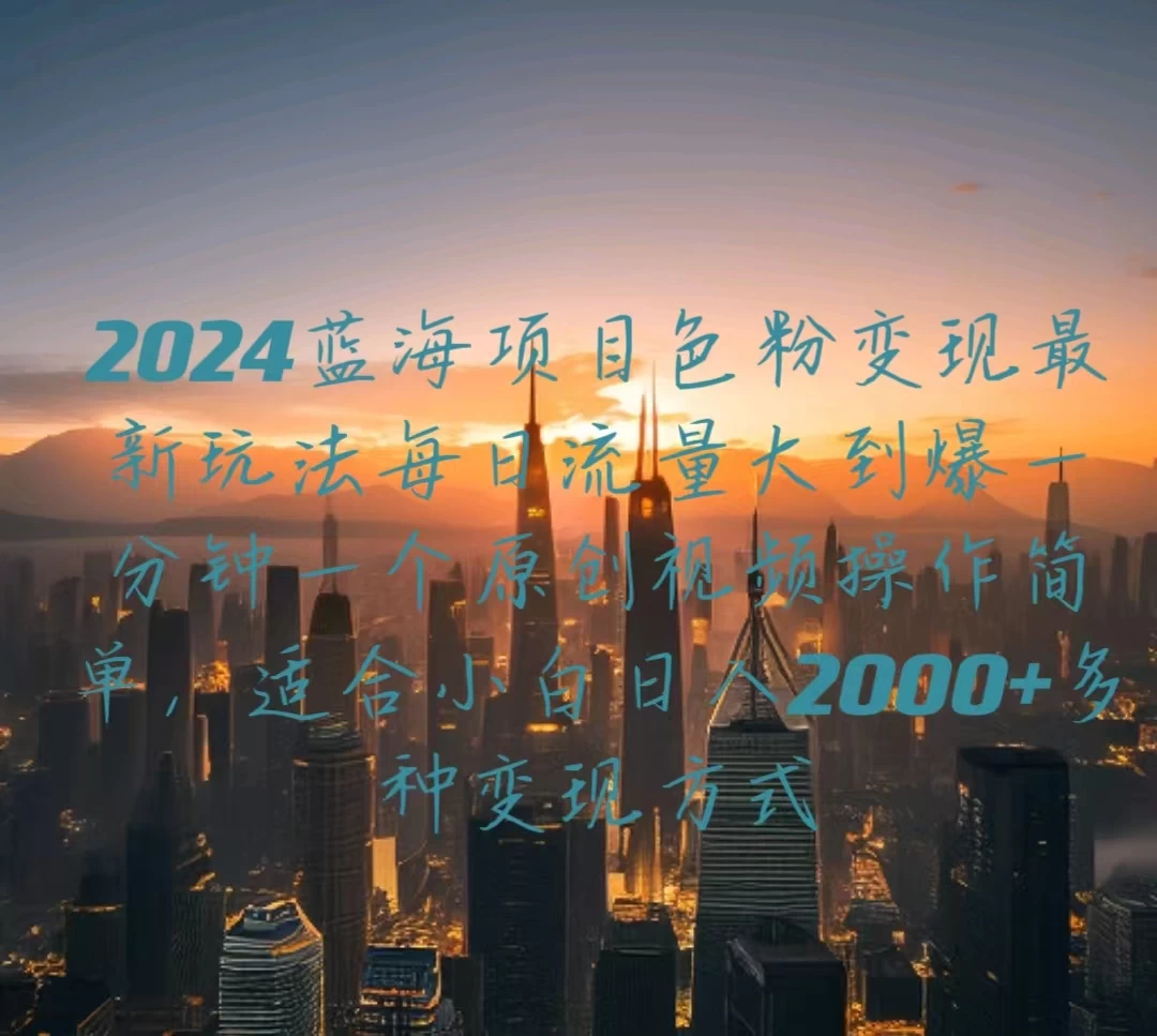 2024蓝海项目，色粉变现最新玩法，每日流量大到爆，一分钟一个原创视频操作简单适合小白，日入2000+多种变现方式 - 项目资源网